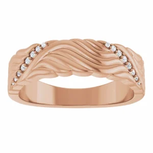 14K Gold Diamond Wave Band – Men's Wedding Ring