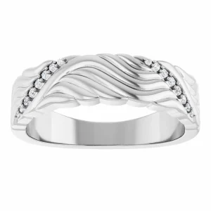 14K Gold Diamond Wave Band – Men's Wedding Ring