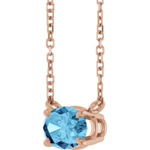 14K Rose Natural Aquamarine 14K Gold Necklace