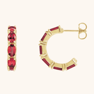 14K Yellow Lab-Grown Ruby Hoop Earrings