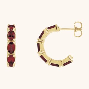 14K Yellow Natural Mozambique Garnet Hoop Earrings