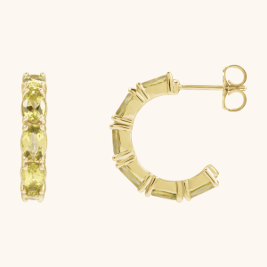 14K Yellow Natural Peridot Hoop Earrings