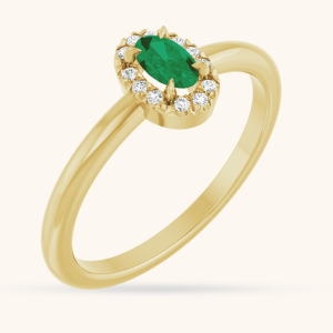 Gold Ring French-Set Halo Green