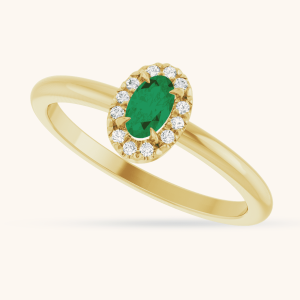 Gold Ring French-Set Halo Green
