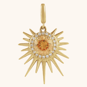 Gold Sun Necklace with Citrine & Diamond Halo