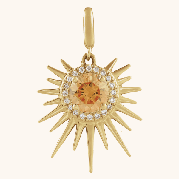 Gold Sun Necklace with Citrine & Diamond Halo