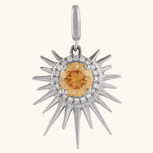 Gold Sun Necklace with Citrine & Diamond Halo