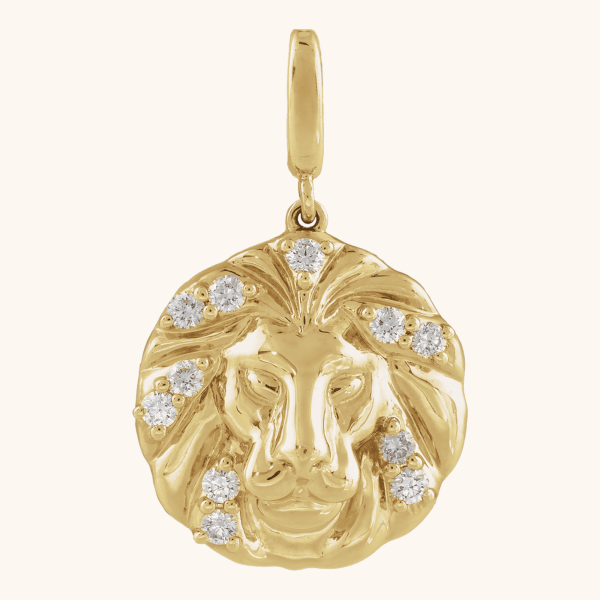 Gold Diamond Necklace Lion Pendant