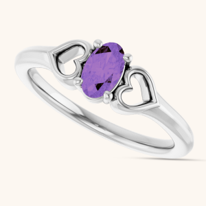 Sterling Silver Birthstone Ring Natural Amethyst Youth Heart Ring